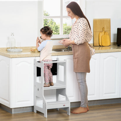 2-in-1 Learning Tower Learning Stool for Children 3+ Years Convertible into Desk with Chalkboard and Safety Bar 42x44x86 cm Gray