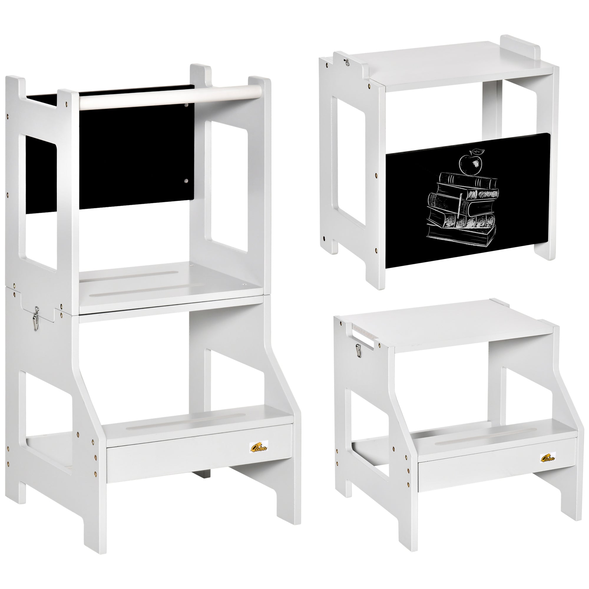 2-in-1 Learning Tower Learning Stool for Children 3+ Years Convertible into Desk with Chalkboard and Safety Bar 42x44x86 cm Gray
