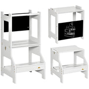 2-in-1 Learning Tower Learning Stool for Children 3+ Years Convertible into Desk with Chalkboard and Safety Bar 42x44x86 cm Gray
