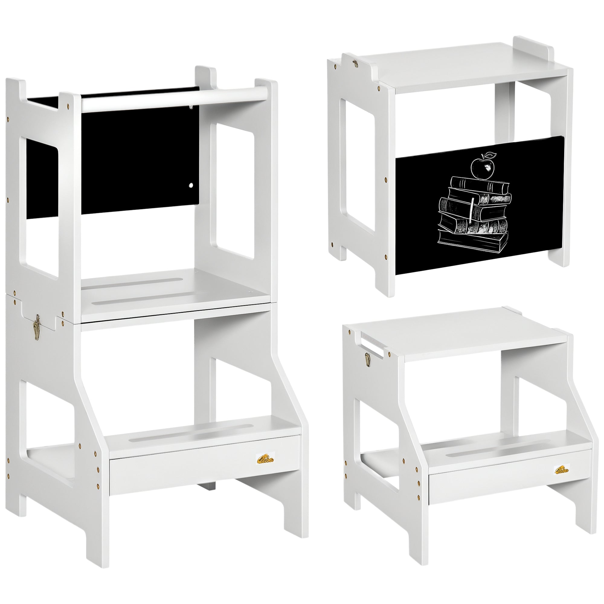 2-in-1 Learning Tower Learning Stool for Children 3+ Years Convertible into Desk with Chalkboard and Safety Bar 42x44x86 cm Gray