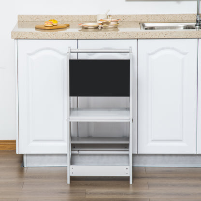 2-in-1 Learning Tower Learning Stool for Children 3+ Years Convertible into Desk with Chalkboard and Safety Bar 42x44x86 cm Gray