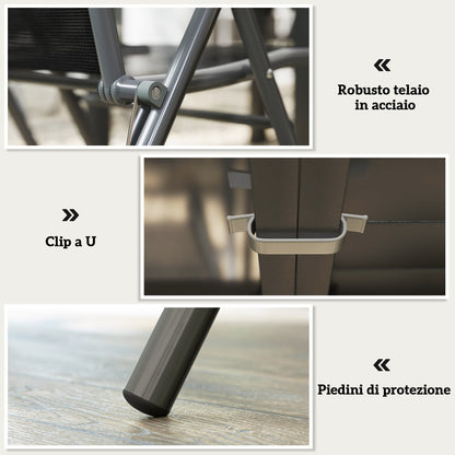 7-Piece Garden Table Set with Extendable Table 90/180cm, 6 Folding Armchairs Outdoor Set in Steel and Textilene, Gray and Black