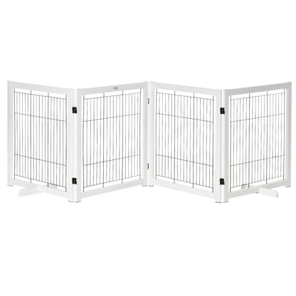 Freestanding Pet Gate Dog Safety Gate with Feet 305 x 82 cm Wood Dog Gate Foldable Stair Gate Dog Barrier for Stairs, Doors, Hallway, 4 Panels, White