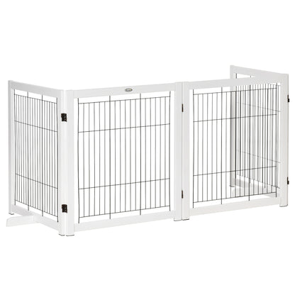 Freestanding Pet Gate Dog Safety Gate with Feet 305 x 82 cm Wood Dog Gate Foldable Stair Gate Dog Barrier for Stairs, Doors, Hallway, 4 Panels, White