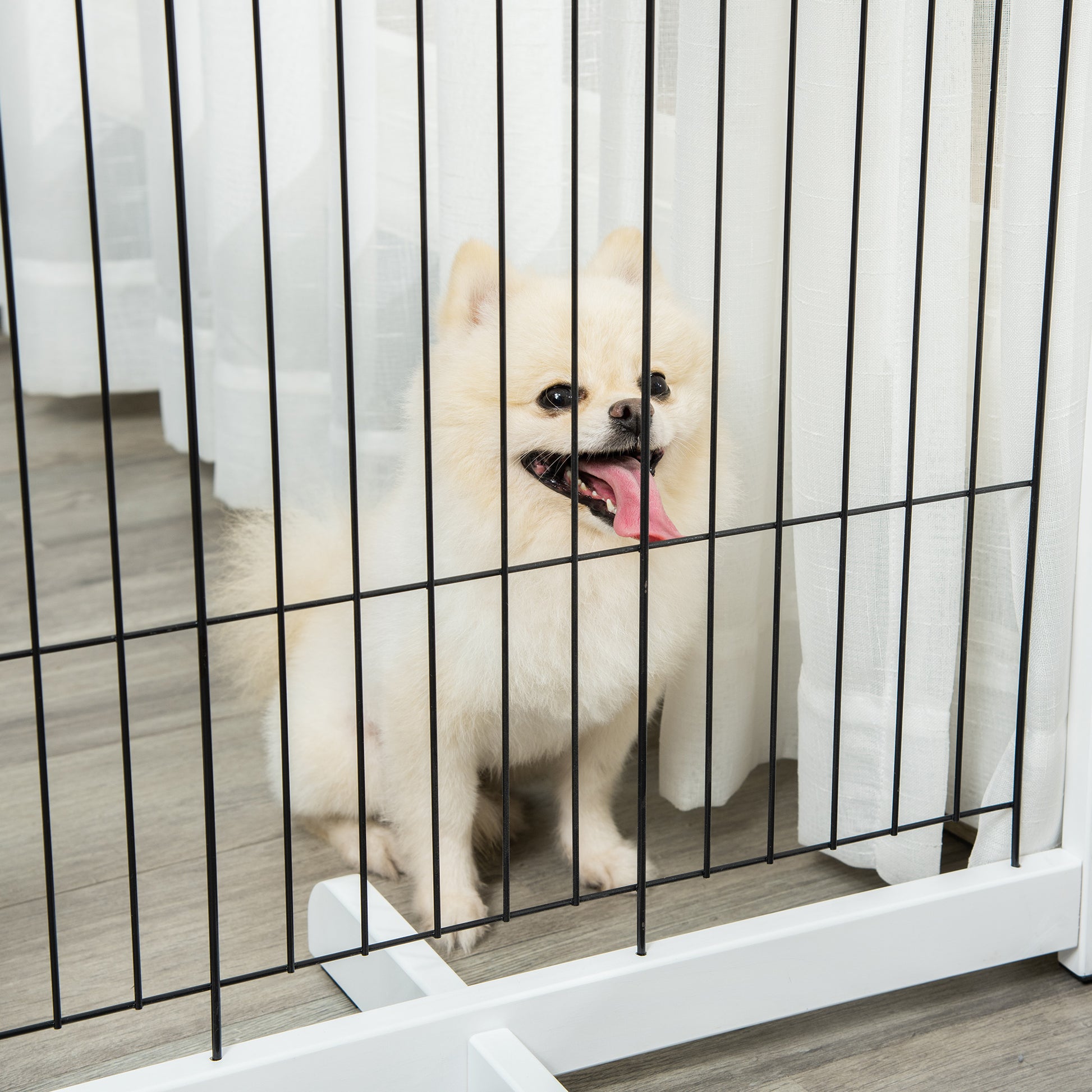 Freestanding Pet Gate Dog Safety Gate with Feet 305 x 82 cm Wood Dog Gate Foldable Stair Gate Dog Barrier for Stairs, Doors, Hallway, 4 Panels, White