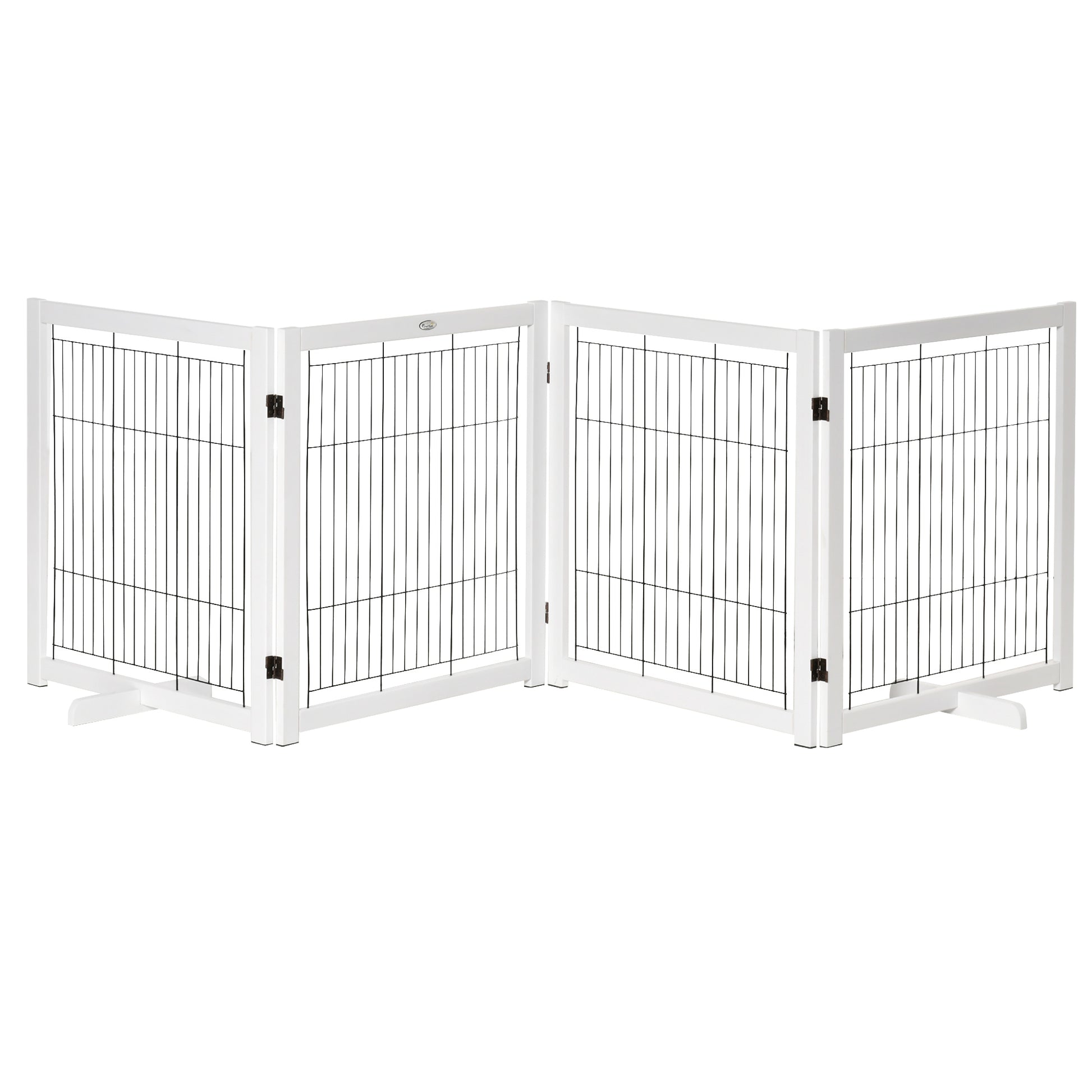 Freestanding Pet Gate Dog Safety Gate with Feet 305 x 82 cm Wood Dog Gate Foldable Stair Gate Dog Barrier for Stairs, Doors, Hallway, 4 Panels, White