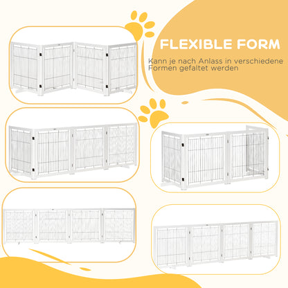 Freestanding Pet Gate Dog Safety Gate with Feet 305 x 82 cm Wood Dog Gate Foldable Stair Gate Dog Barrier for Stairs, Doors, Hallway, 4 Panels, White
