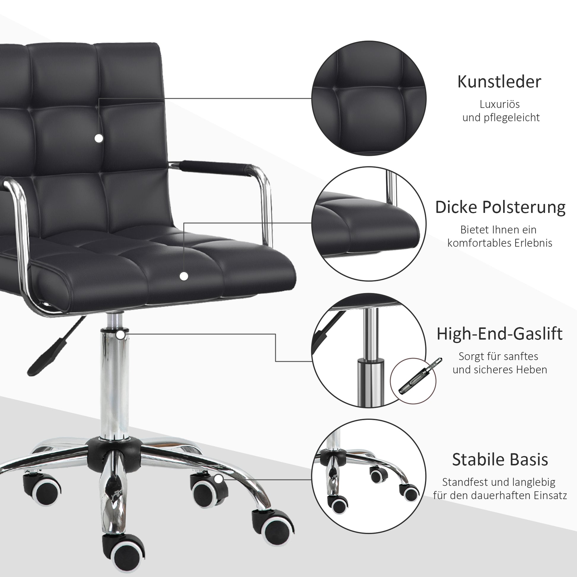 Office Chair Swivel Chair Cosmetics Stool Rolling Stool Work Stool Executive Chair Desk Chair Metal PU Black 52.5 x 54 x 84-99 cm