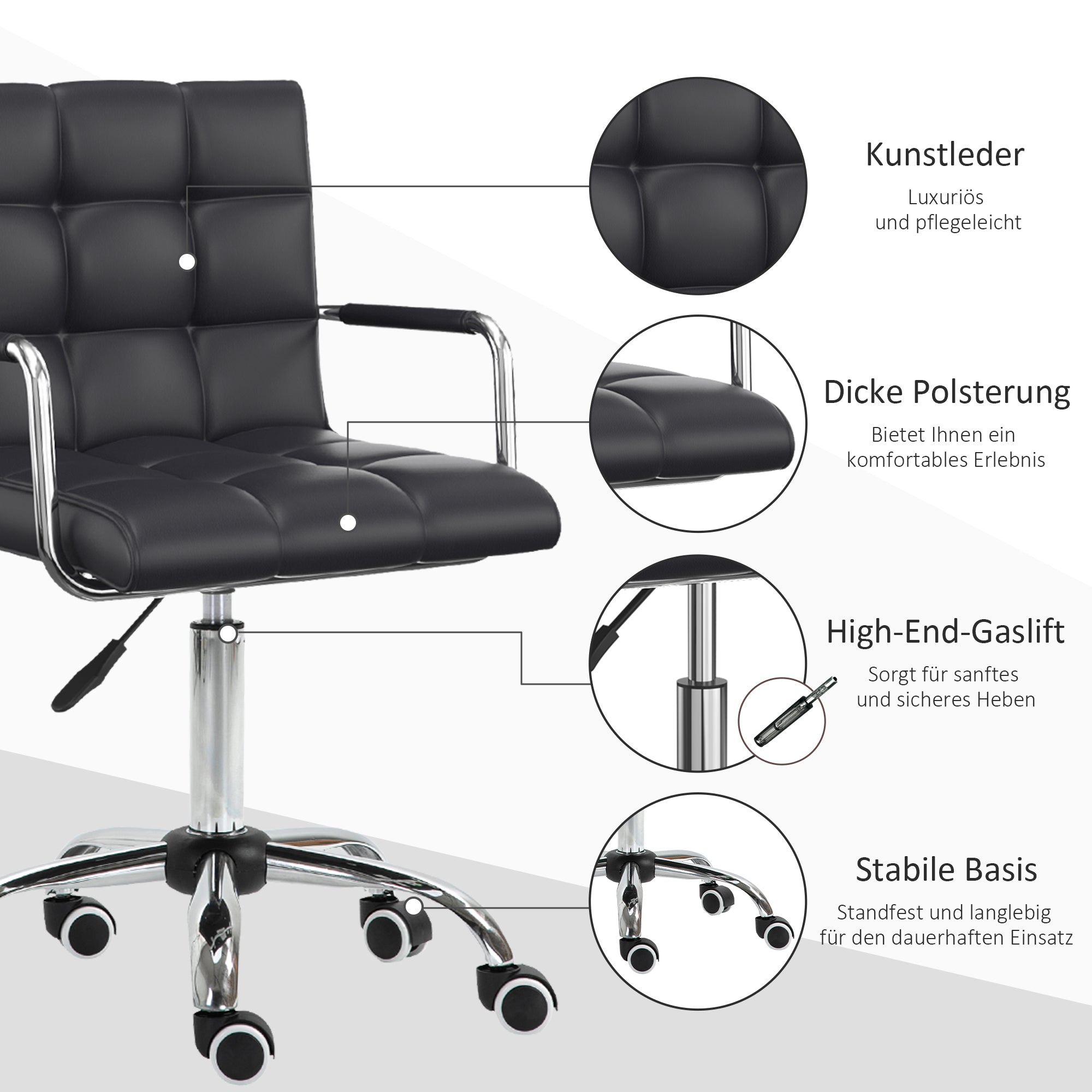Office Chair Swivel Chair Cosmetics Stool Rolling Stool Work Stool Executive Chair Desk Chair Metal PU Black 52.5 x 54 x 84-99 cm