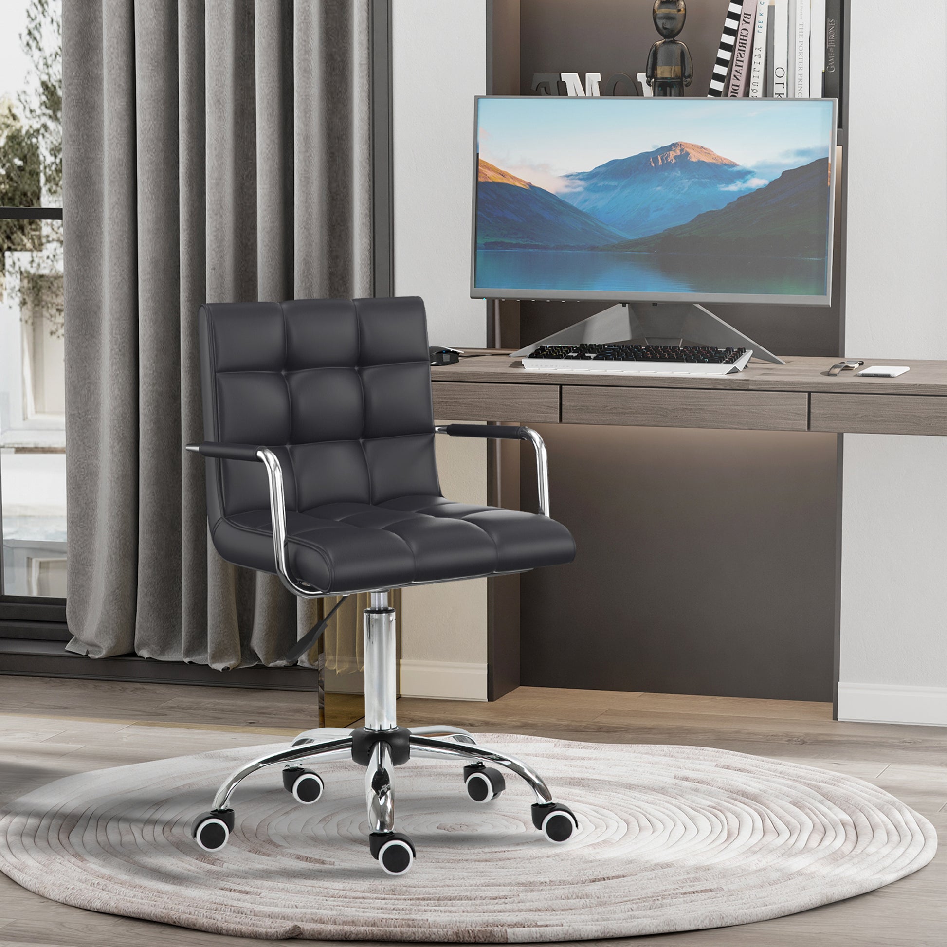 Office Chair Swivel Chair Cosmetics Stool Rolling Stool Work Stool Executive Chair Desk Chair Metal PU Black 52.5 x 54 x 84-99 cm