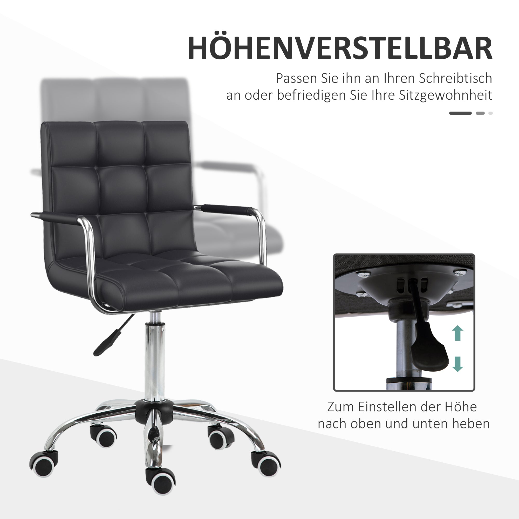 Office Chair Swivel Chair Cosmetics Stool Rolling Stool Work Stool Executive Chair Desk Chair Metal PU Black 52.5 x 54 x 84-99 cm