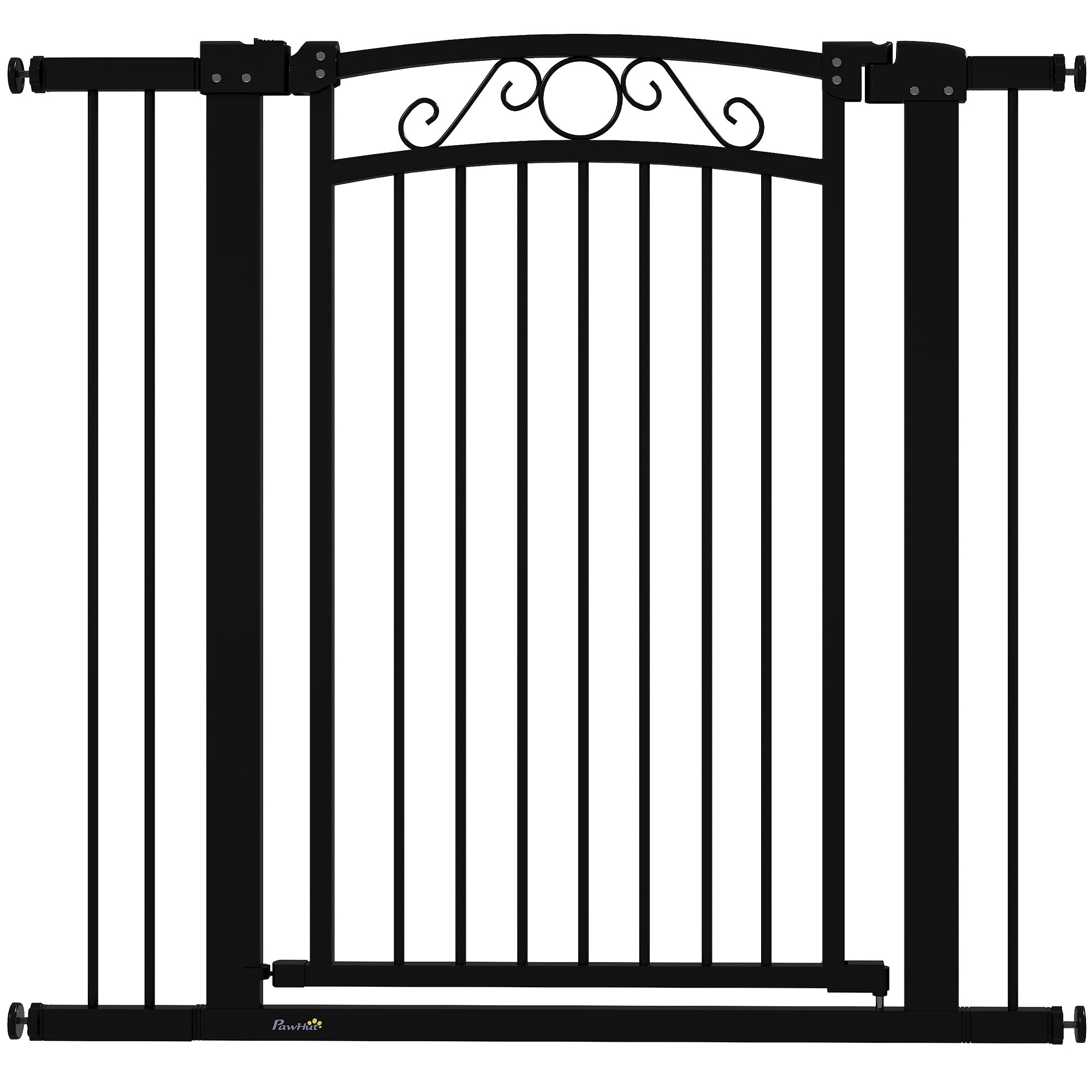 Dog Barrier Dog Gate 76-104 cm Pet Safety Gate with 2 Extensions 7/14 cm and Double Lock for Stairs and Doors Black