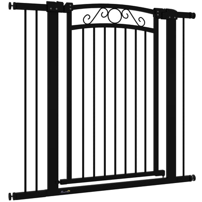 Dog Barrier Dog Gate 76-104 cm Pet Safety Gate with 2 Extensions 7/14 cm and Double Lock for Stairs and Doors Black