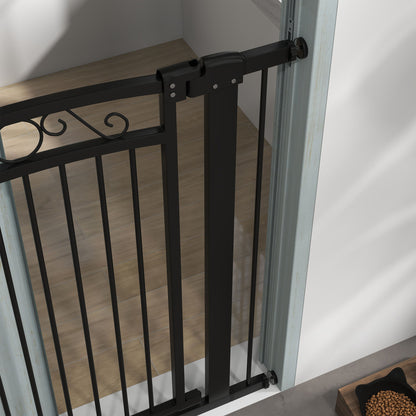 Dog Barrier Dog Gate 76-104 cm Pet Safety Gate with 2 Extensions 7/14 cm and Double Lock for Stairs and Doors Black