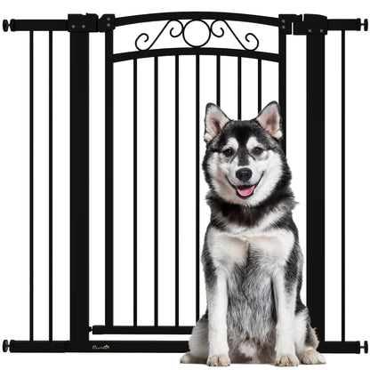 Dog Barrier Dog Gate 76-104 cm Pet Safety Gate with 2 Extensions 7/14 cm and Double Lock for Stairs and Doors Black