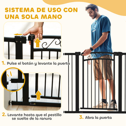 Dog Barrier Dog Gate 76-104 cm Pet Safety Gate with 2 Extensions 7/14 cm and Double Lock for Stairs and Doors Black