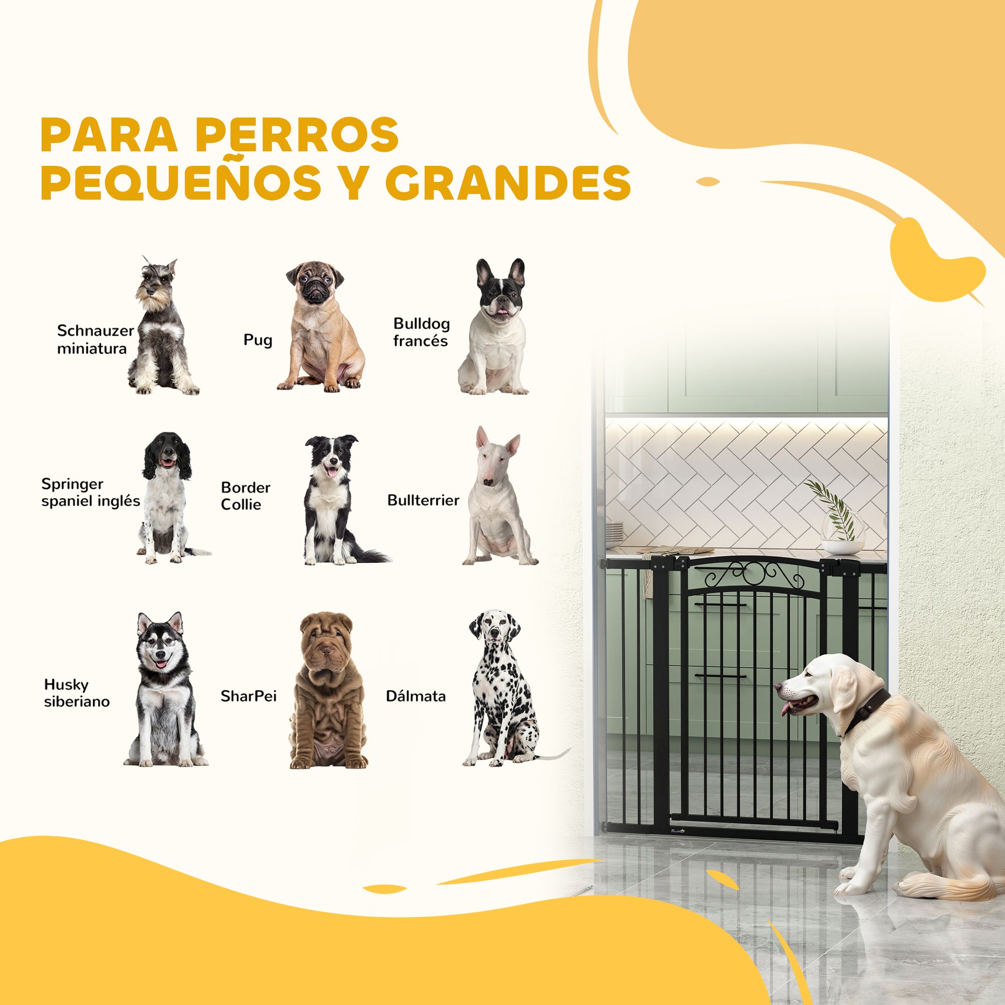 Dog Barrier Dog Gate 76-104 cm Pet Safety Gate with 2 Extensions 7/14 cm and Double Lock for Stairs and Doors Black