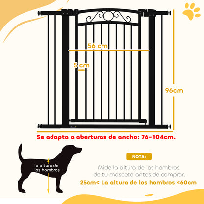 Dog Barrier Dog Gate 76-104 cm Pet Safety Gate with 2 Extensions 7/14 cm and Double Lock for Stairs and Doors Black