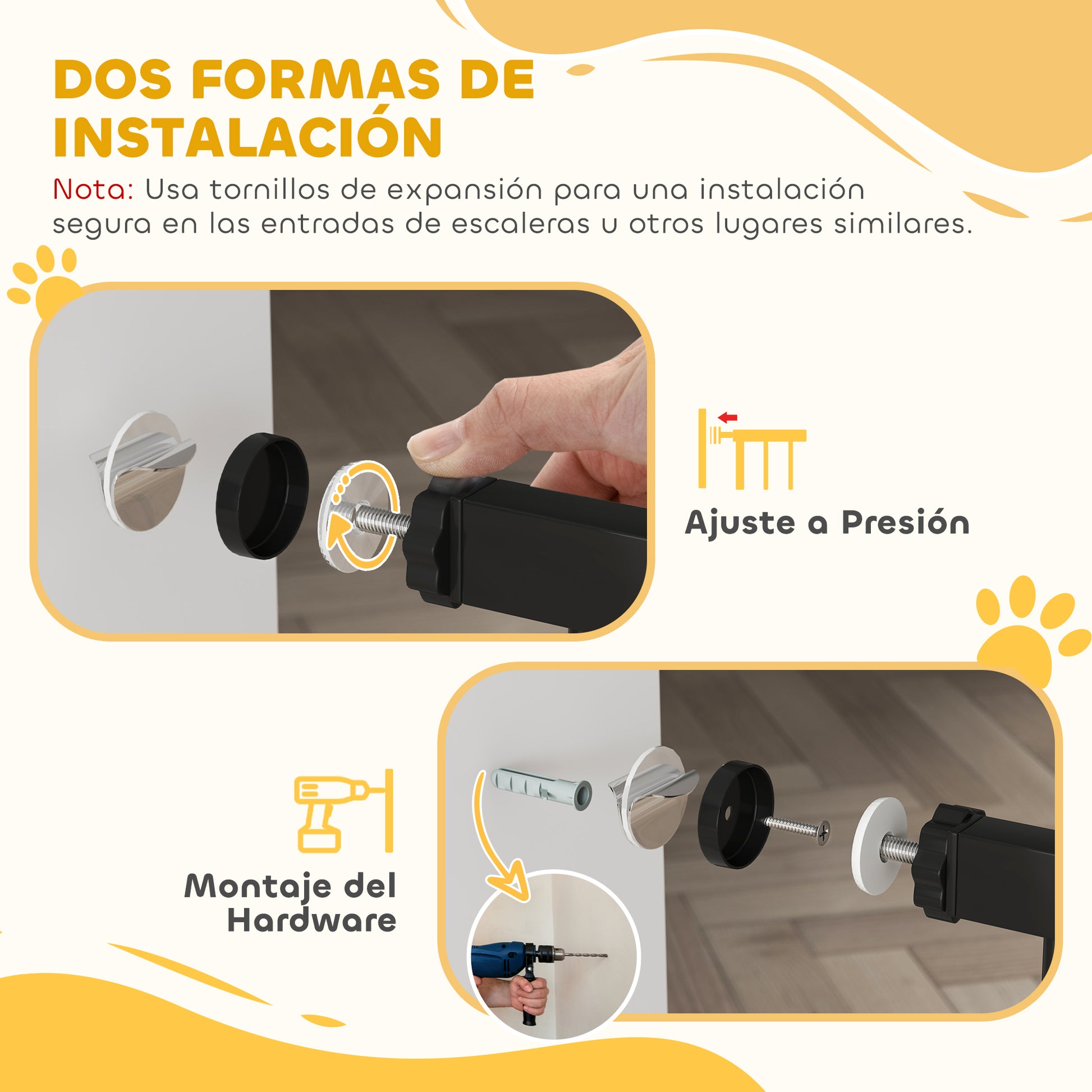 Dog Barrier Dog Gate 76-104 cm Pet Safety Gate with 2 Extensions 7/14 cm and Double Lock for Stairs and Doors Black