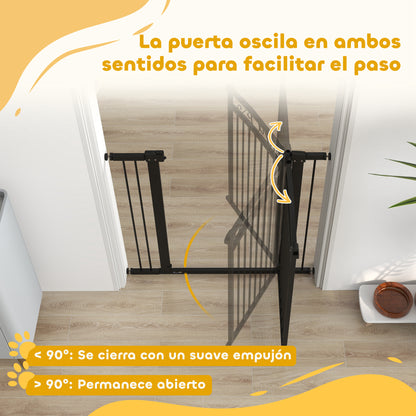 Dog Barrier Dog Gate 76-104 cm Pet Safety Gate with 2 Extensions 7/14 cm and Double Lock for Stairs and Doors Black
