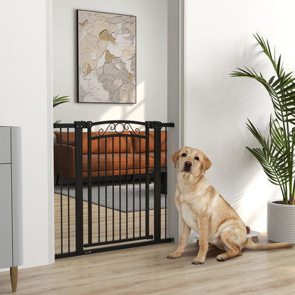 Dog Barrier Dog Gate 76-104 cm Pet Safety Gate with 2 Extensions 7/14 cm and Double Lock for Stairs and Doors Black