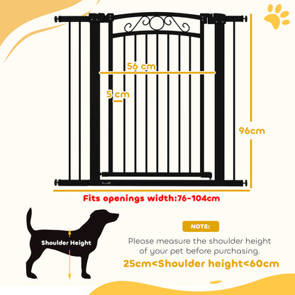 Dog Barrier Dog Gate 76-104 cm Pet Safety Gate with 2 Extensions 7/14 cm and Double Lock for Stairs and Doors Black