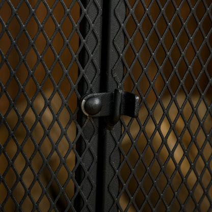 Fireplace Screen Guard Foldable Fireplace Protector with Double Door Panels 4 Tools Metal Structure and Hooks 106x79 cm Black