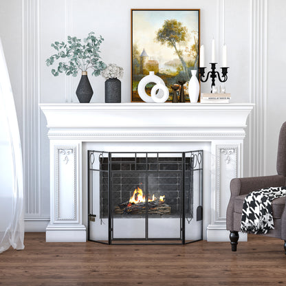 Fireplace Screen Guard Foldable Fireplace Protector with Double Door Panels 4 Tools Metal Structure and Hooks 106x79 cm Black