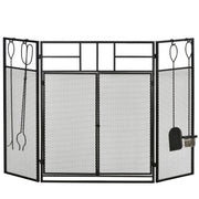 Fireplace Screen Guard Foldable Fireplace Protector with Double Door Panels 4 Tools Metal Structure and Hooks 106x79 cm Black