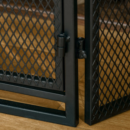 Fireplace Screen Guard Foldable Fireplace Protector with Double Door Panels 4 Tools Metal Structure and Hooks 106x79 cm Black