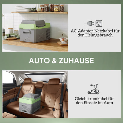 12 Liter Compressor Cooler Box Electric Cooler Box with Connection Cooling Function Freezer Box Thermal Box Mini Refrigerator 12/220 Volt for Car Socket Truck Camping Boat Gray+Green