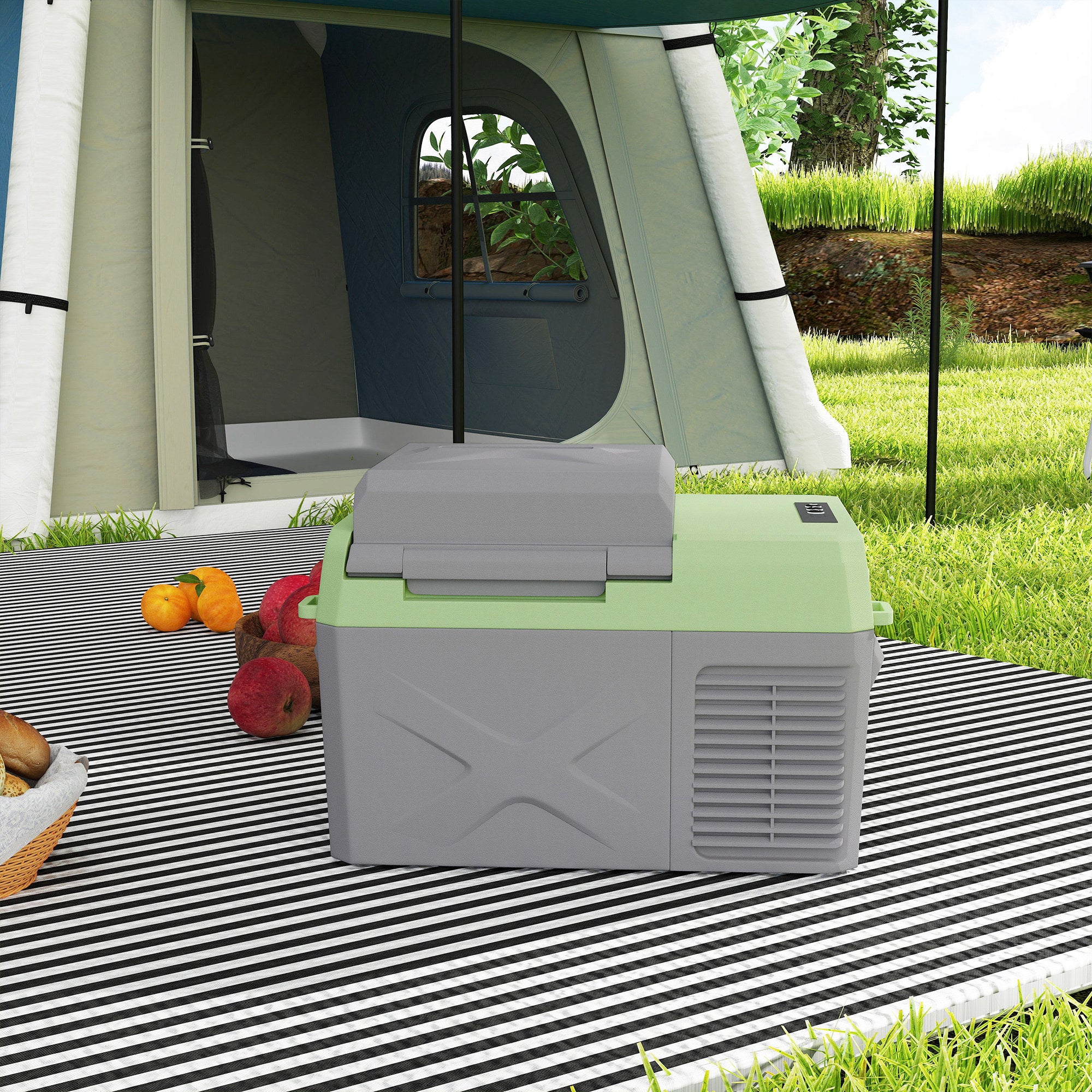 12 Liter Compressor Cooler Box Electric Cooler Box with Connection Cooling Function Freezer Box Thermal Box Mini Refrigerator 12/220 Volt for Car Socket Truck Camping Boat Gray+Green