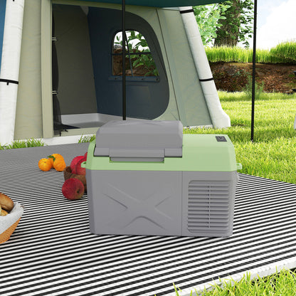 12 Liter Compressor Cooler Box Electric Cooler Box with Connection Cooling Function Freezer Box Thermal Box Mini Refrigerator 12/220 Volt for Car Socket Truck Camping Boat Gray+Green