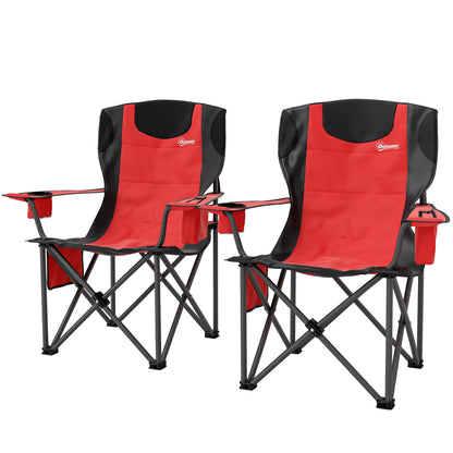 Set of 2 Folding Camping Chairs with Cooler Bag, Cup Holder, Headrest, and 2 Pockets, Garden Chairs in Oxford Fabric and Metal, Load Capacity Up to 120 kg, 94x62x100 cm, Red
