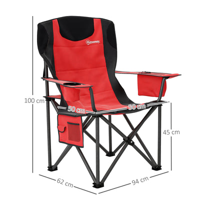Set of 2 Folding Camping Chairs with Cooler Bag, Cup Holder, Headrest, and 2 Pockets, Garden Chairs in Oxford Fabric and Metal, Load Capacity Up to 120 kg, 94x62x100 cm, Red