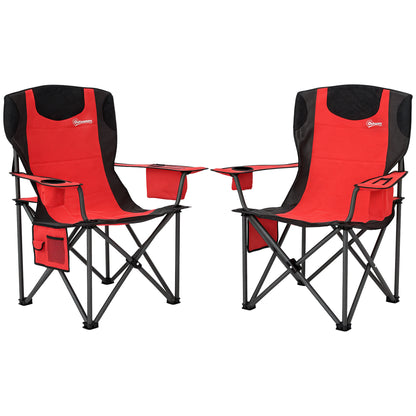 Set of 2 Folding Camping Chairs with Cooler Bag, Cup Holder, Headrest, and 2 Pockets, Garden Chairs in Oxford Fabric and Metal, Load Capacity Up to 120 kg, 94x62x100 cm, Red