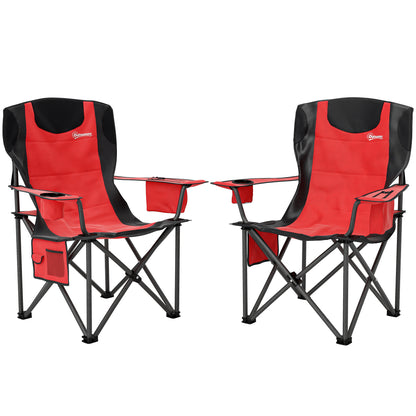 Set of 2 Folding Camping Chairs with Cooler Bag, Cup Holder, Headrest, and 2 Pockets, Garden Chairs in Oxford Fabric and Metal, Load Capacity Up to 120 kg, 94x62x100 cm, Red