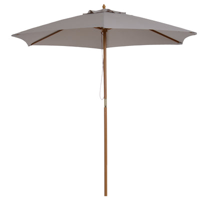 Umbrella Ø 250 cm, Umbrella with Pulley Mechanism Balcony Umbrella Beach Umbrella made of Bamboo Wind Resistant Market Umbrella Sun Protection for Balcony Terrace Garden, Gray