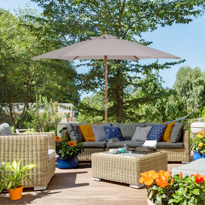 Umbrella Ø 250 cm, Umbrella with Pulley Mechanism Balcony Umbrella Beach Umbrella made of Bamboo Wind Resistant Market Umbrella Sun Protection for Balcony Terrace Garden, Gray