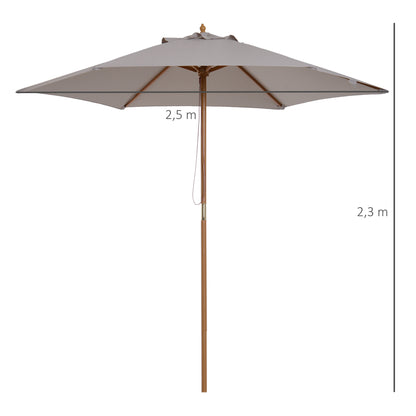 Umbrella Ø 250 cm, Umbrella with Pulley Mechanism Balcony Umbrella Beach Umbrella made of Bamboo Wind Resistant Market Umbrella Sun Protection for Balcony Terrace Garden, Gray