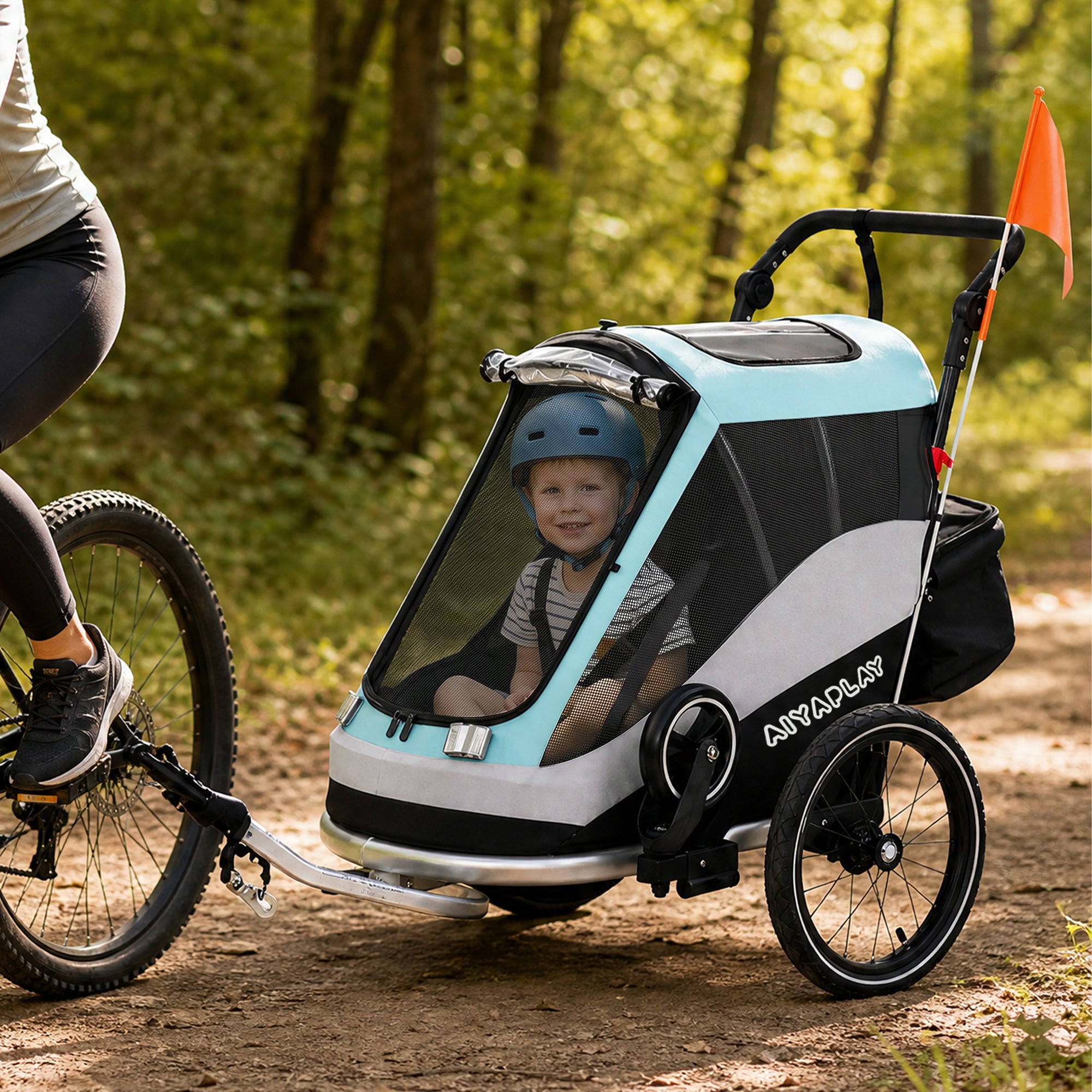 2-in-1 Foldable Bike Trailer & Stroller — Child Bicycle Trailer with 5-Point Harness, Reflectors, 16" Air Tires, Brake, Storage — For Children 12+ Months (Max 39.7 lbs trailer)