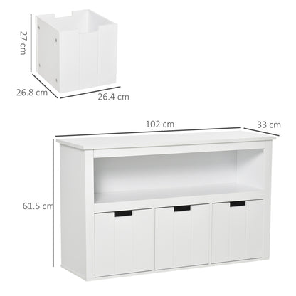 Living Room Sideboard with 3 Removable Drawers and Open Shelves for Books Toys Auxiliary Storage Cabinet for Bedroom Kitchen 102x33x61.5 cm White
