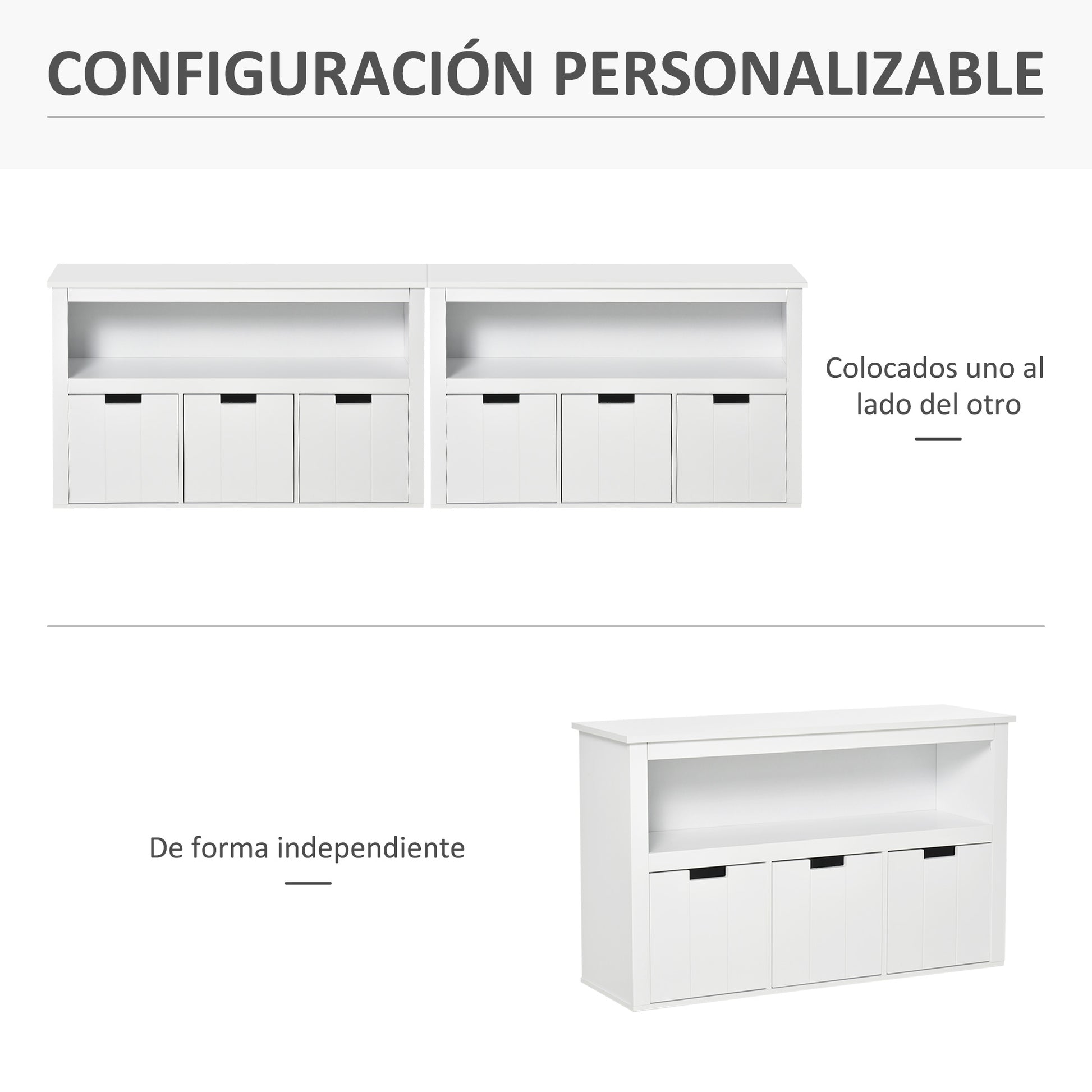Living Room Sideboard with 3 Removable Drawers and Open Shelves for Books Toys Auxiliary Storage Cabinet for Bedroom Kitchen 102x33x61.5 cm White