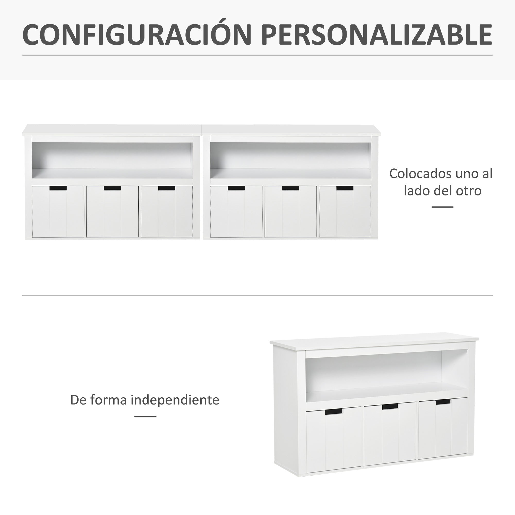 Living Room Sideboard with 3 Removable Drawers and Open Shelves for Books Toys Auxiliary Storage Cabinet for Bedroom Kitchen 102x33x61.5 cm White