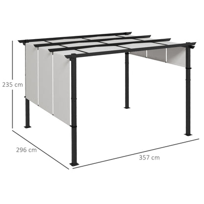 Pergola with 3 Sliding Canopies 3.5 x 3 x 2.35 m Black Steel Frame Light Gray High Density Polyester Canopy