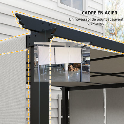 Pergola with 3 Sliding Canopies 3.5 x 3 x 2.35 m Black Steel Frame Light Gray High Density Polyester Canopy