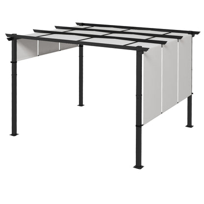 Pergola with 3 Sliding Canopies 3.5 x 3 x 2.35 m Black Steel Frame Light Gray High Density Polyester Canopy