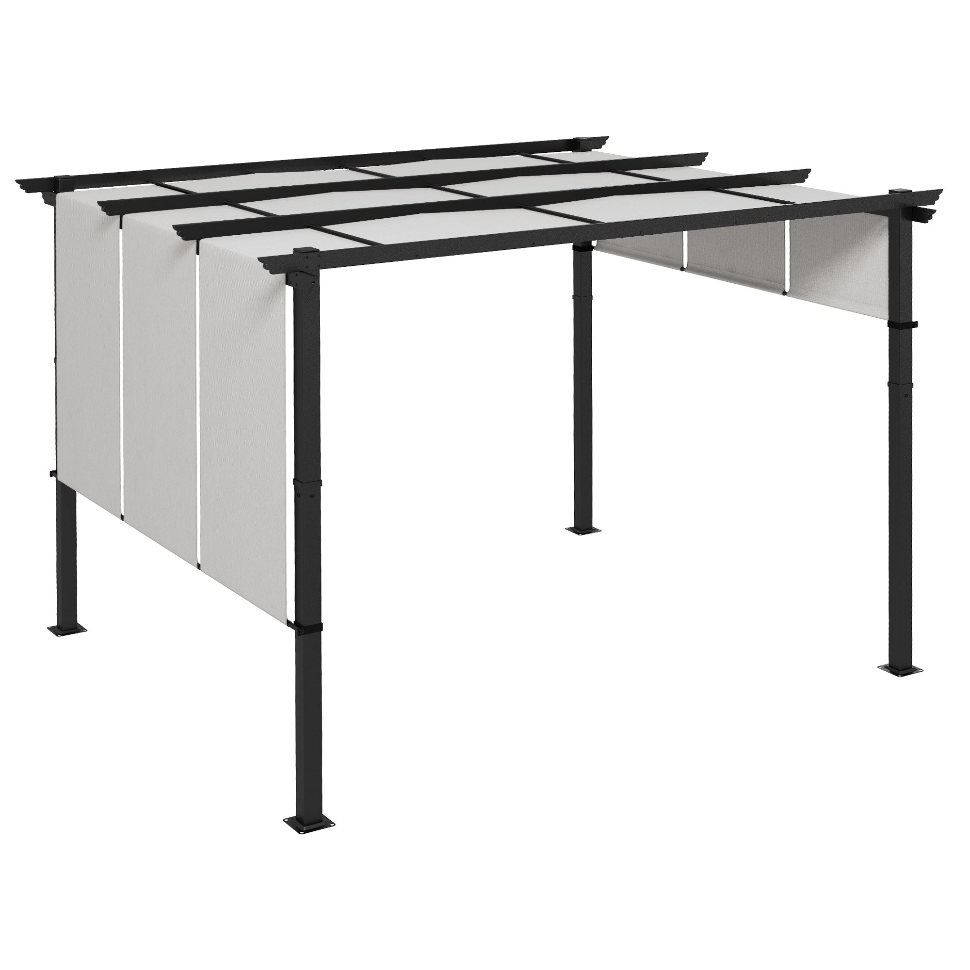 Pergola with 3 Sliding Canopies 3.5 x 3 x 2.35 m Black Steel Frame Light Gray High Density Polyester Canopy