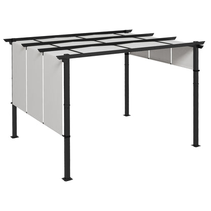 Pergola with 3 Sliding Canopies 3.5 x 3 x 2.35 m Black Steel Frame Light Gray High Density Polyester Canopy