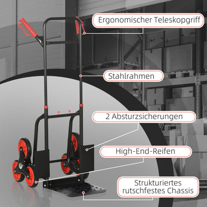 Stair Climber 120 kg Hand Truck Transport Cart Height Adjustable Handle Folding Steel 45 x 60 x 109 cm